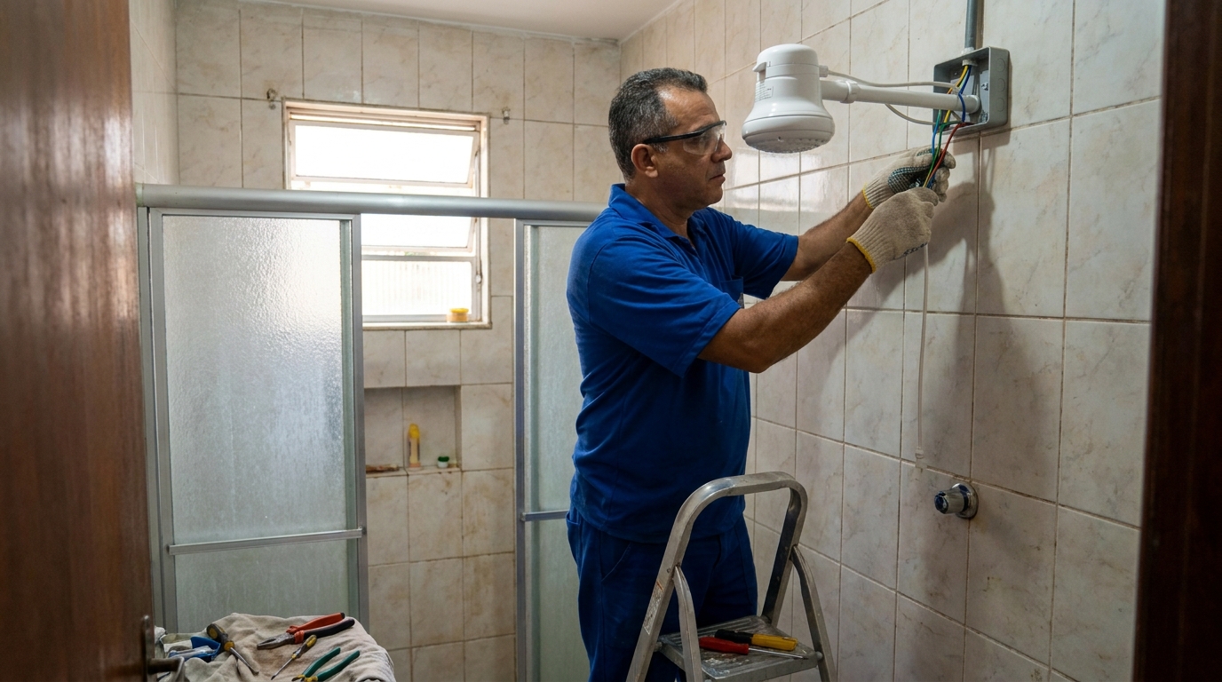 Substituição de Chuveiro Antigo em Limeira‑SP